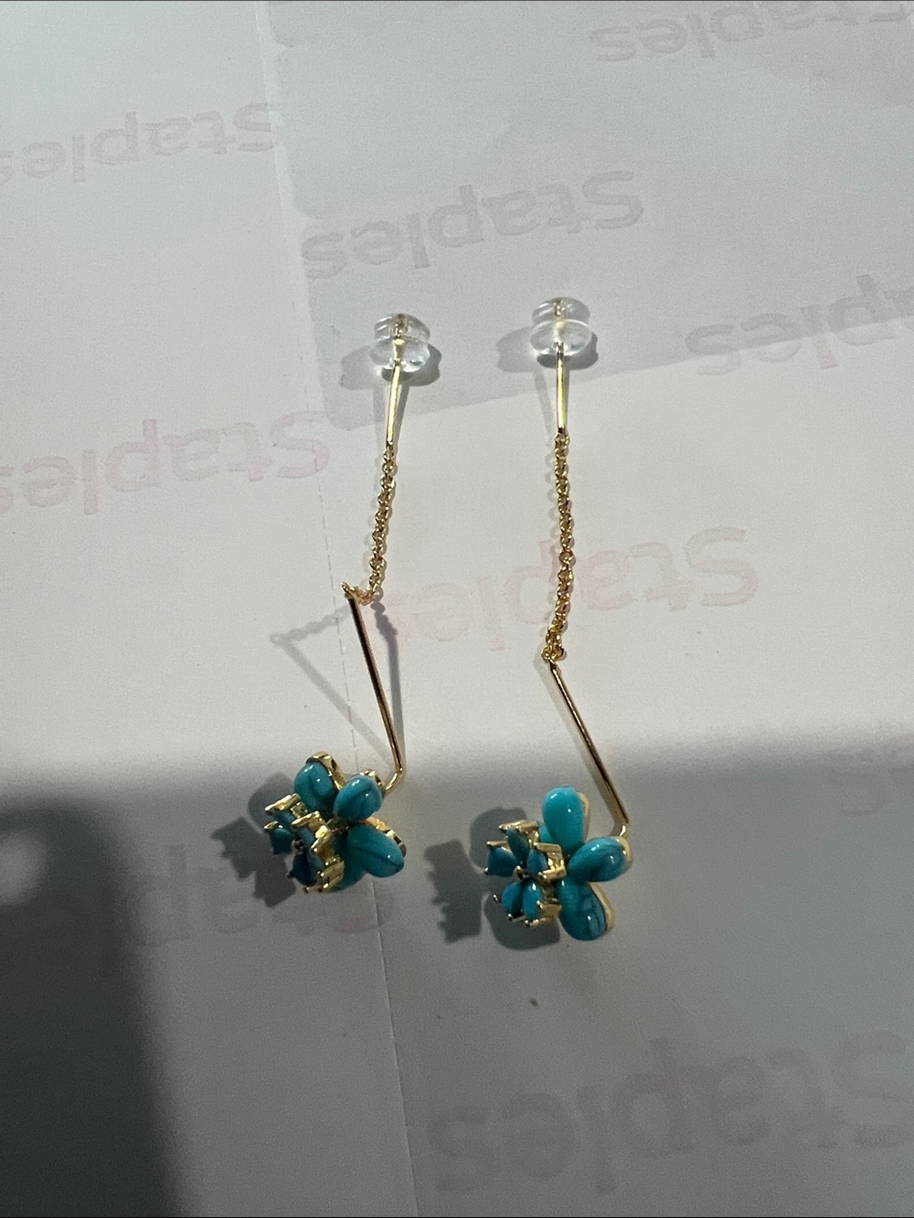 Delicate Gold Drop Earrings with Turquoise Flower Accents